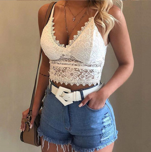 Nouvel été Sexy dentelle transparente haut à licou coupe <span class=keywords><strong>triangulaire</strong></span> soutien-gorge gilet sans armatures en acier blazer femme - Product Image 1