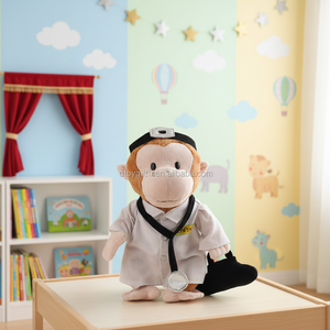 Peluche <span class=keywords><strong>Scimmia</strong></span> Dottore con Camice Bianco e Echoscopio, Imbottitura in Cotone PP, Certificato Sicuro - Product Image 1