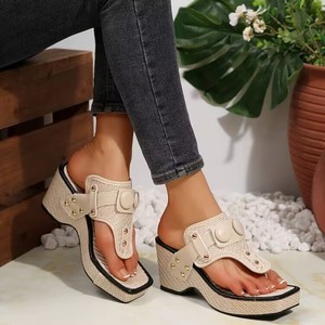 Sandalias Deportivas de Tacón <span class=keywords><strong>Medio</strong></span> y Punta Abierta para <span class=keywords><strong>Mujer</strong></span>, <span class=keywords><strong>Zapatos</strong></span> Casuales con Suela Gruesa y Función de Aumento de Altura - Product Image 4