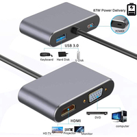 Hub multiport 4 en 1 Type C, Type C vers HDMI 4K, VGA, USB3.0, adaptateur de charge rapide PD, adaptateur de station d'accueil portable Plug and Play pour PC