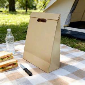 Conception personnalisable à ouverture roulée avec poignées découpées et fond renforcé pour l'emballage alimentaire dans des sacs en papier kraft naturel - Product Image 2