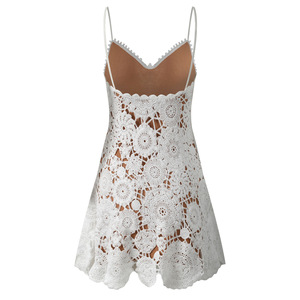Robe Courte en Tricot Ajustée à Bretelles Fines avec <span class=keywords><strong>Crochet</strong></span> et Fleurs Creuses, Haute Qualité, Sexy et Décontractée pour Femme - Product Image 2