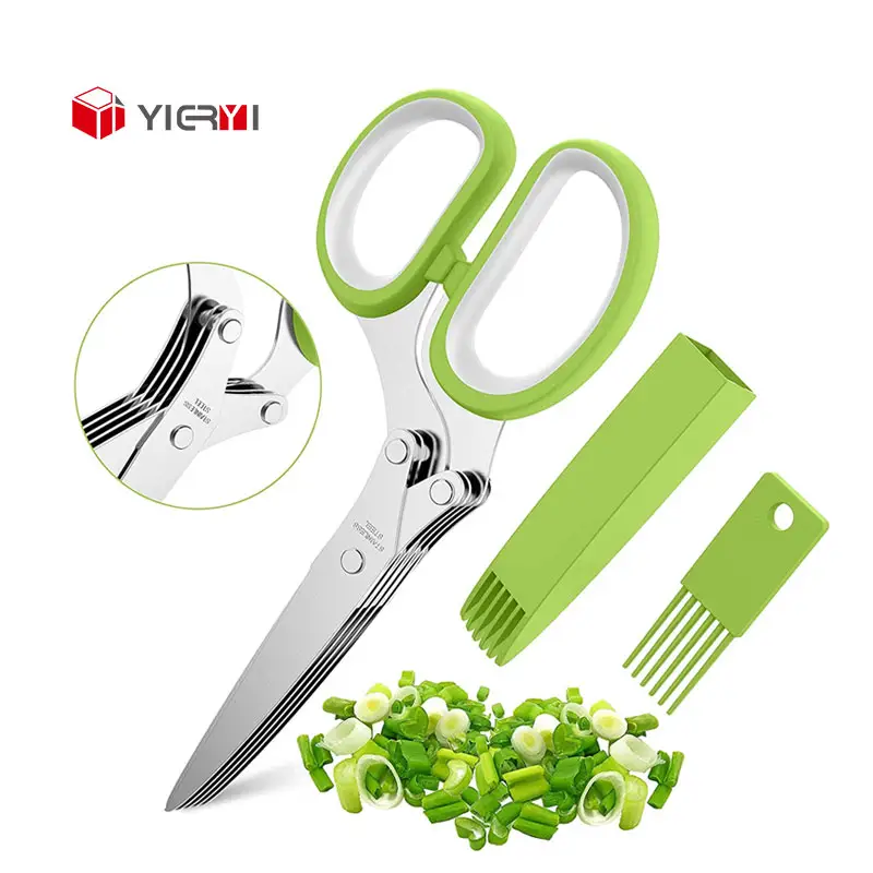 High Quality Fast Delivery Stainless Steel Jenaluca Herb Scissors With 5 Blades And Cover