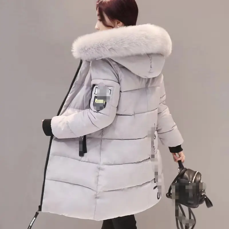 White Winter Fur Jacket Women Long Wool Coat Women's Parkas Bubble Womens Parka Hood Gray