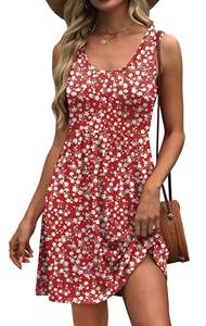 Vestido veraniego informal sin mangas acampanado de verano para mujer con bolsillos, patrón floral sólido y logotipo personalizado - Product Image 6