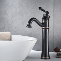 Robinet de pont monotrou en laiton bronze noir de luxe antique Mélangeur d'eau chaude et froide en céramique contemporaine brossée pour robinets de lavabo