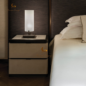 Italian Minimalist Luxury Wooden Nightstand 2 Drawers Slate Top Modern High-end Feel Narrow-sided Bedroom Bedside Storage - Product Image 1