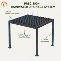 Pérgola Bioclimática de Lujo de 3x3m con Techo de Aluminio y Acabado Antioxidante para Terraza, Jardín y Uso en Exteriores en Villas y Resorts