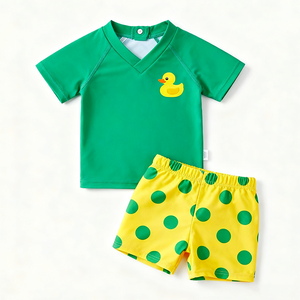 Oeko Texカスタム子供用男の子2ピース半袖ラッシュガードとスイムトランクキッズボーイズUPF 50クイックドライ水着 - Product Image 1