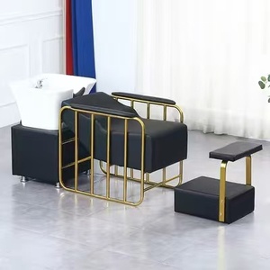 Cama de lavado de alta gama de acero inoxidable semireclinable para barberías, con lavabo profundo de cerámica para salones y peluquerías, lavable. - Product Image 1