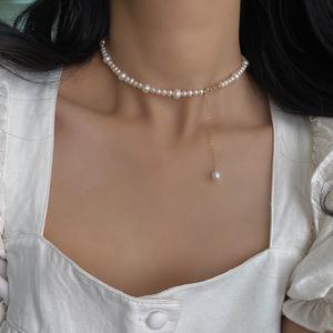 Conjunto de Collar de Perlas Naturales de Agua Dulce con Baño de Oro de 14K, Elegantes Cadenas Religiosas para Bodas de Verano, Diseño Exclusivo para Chicas - Product Image 1