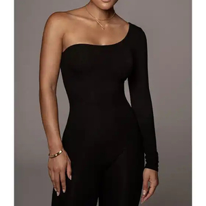 Ingrosso nuovo Designer di moda monospalla traspirante manica lunga tinta unita tute da donna Sexy tute da donna - Product Image 4