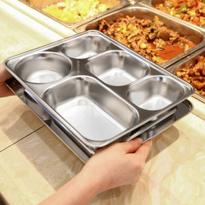Großhandel Custom Food <span class=keywords><strong>Tray</strong></span> Edelstahl Teller Sets Geschirr 5 Fach Food Carrier mit Deckel - Product Image 6