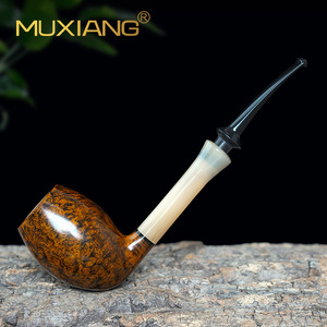 MUXIANG Briarwood Smoking Pipe Bent Shape With Horn Stem And Tulip Bowl Solid Wood 3mm Filter Men's Tobacco Pipe - Product Image 1