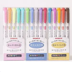 Hot Selling 5 Kleuren Zebra Mildliner Markeerstift Set WKT7 Dubbelzijdig Waterbasis Markeerstift Journal Levert