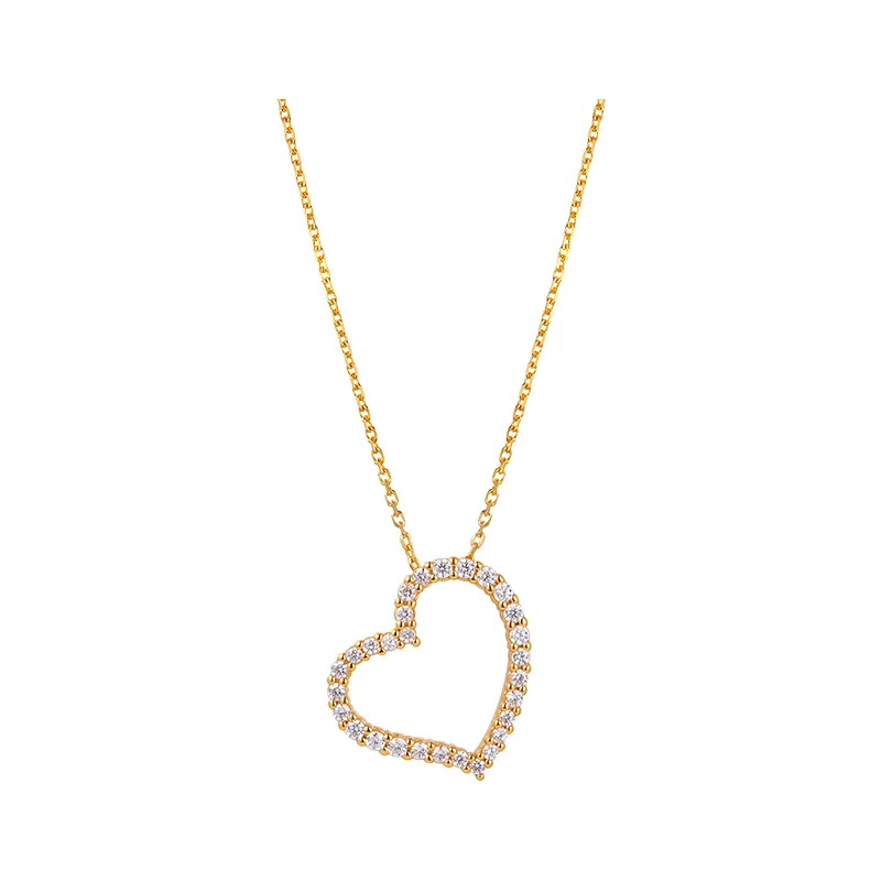 2022 Fashion 18K Gold Plated Zirconia Open Heart Necklaces Irregular Hollow Love Heart Micro Zircon Trim Pendant Necklace Women