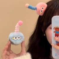 Pince à cheveux en peluche style influenceur, motif dessin animé cristallin, colorée, mignonne, petite monstre, à poils doux, pour enfants, drôle, fantaisie, type bec de canard