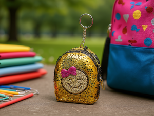 Mini Zaino con Paillettes a Forma di Faccina Sorridente, Portamonete con Catena, Chiusura a Cerniera, Stile Cartoon Unisex - Product Image 2