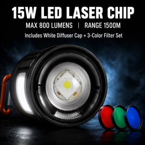 WOSEN 15W White Laser Dual <b>Light</b> Source LED Torch Zoom 1500m Lighting Smart Digital Hanging Outdoor Camping LED Flashlight - Product Image 3