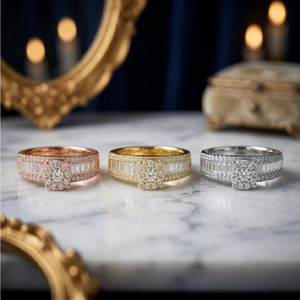 Bague de fiançailles et de mariage en or blanc 18 carats édition limitée, diamant naturel taille baguette conique, cluster de diamants certifiés IGI, joaillerie fine - Product Image 4