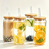 Glazen drinkbeker op maat, koffiemok van borosilicaatglas, sublimatietumbler, glazen beker van 16 oz met deksel en rietje