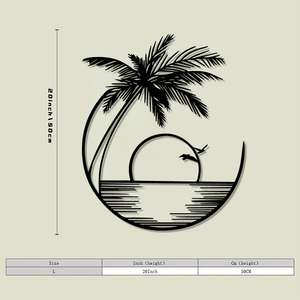 Décoration <span class=keywords><strong>murale</strong></span> en métal gravée, thème Plage Tropicale avec palmiers et aigrettes au lever du soleil, pour environnement extérieur de plage (1 pièce) - Product Image 4
