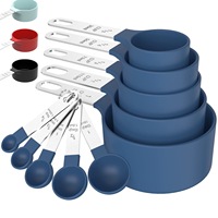 Magnifique ensemble de 10 tasses et cuillères doseuses en acier inoxydable et plastique avec saphir, pour desserts, avec sac transparent