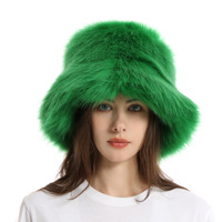 Topi bulu imitasi untuk wanita, topi wanita bulu rubah palsu tebal hangat, topi nelayan dengan pinggiran bulu rubah musim dingin