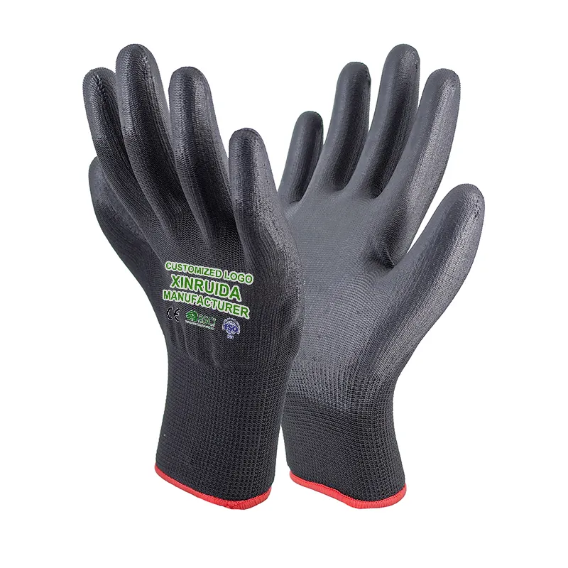 13 Gauge schwarz Polyester getaucht PU Sicherheit PU Oberfläche beschichtet Arbeitssicherheit Handschuhe