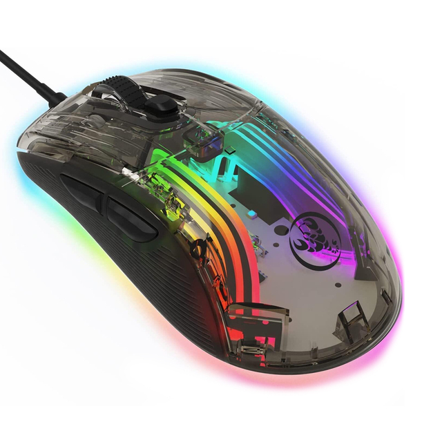 High Precision 1,2800 DPI Wired PC Gaming Mouse for Windows/Mac Left Hand Orientation with Transparent Chroma 3D RGB Lighting