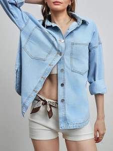 Chaqueta Vaquera Informal para Mujer, Estilo Boyfriend, con Botones, Talla Grande XL, Mangas Largas, Tela Lavada - Product Image 5