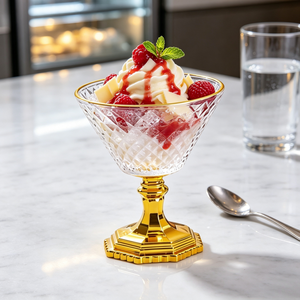 Verre à pied en bambou gaufré diamant, coupe à martini simple cannelée, pour glace, pouding, fruits et coupes glacées - Product Image 4
