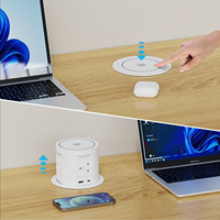 Centro de alimentación emergente de alta resistencia 7 en 1 con base inalámbrica de 15W, 4 tomas de corriente, puertos USB-A y USB-C PD de 20W, y toma de corriente de mesa de 120mm para cocina