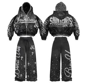 Veste vintage pour homme MICHI à double couche avec impression DTG intégrale, motif léopard, coupe ample, effet délavé à l'acide, style streetwear, avec survêtement côtelé haute densité - Product Image 1