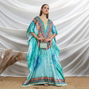 Hot Sale Designer Turkish Style <b>Kaftan</b> Kurta Women Polyester Handmade Batwing Sleeves V Neck Regular Fit Flared Hem Ramadan - Product Image 1