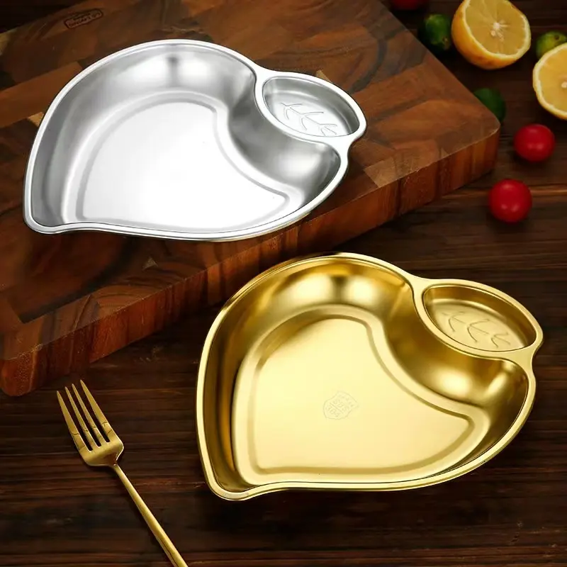 Gk moderne hot selling 304 acier inoxydable Assiette à dîner créative en forme de coeur doré assiettes à snack sauce
