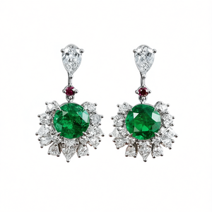 Pendientes de Diamantes de Esmeralda en Oro Blanco de Lujo E1041, Pendientes de Diamantes Naturales con Corte de Pera Certificados por GIA para Mujer - Product Image 1