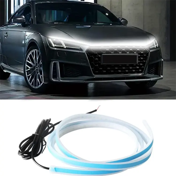 Luz estroboscópica LED para coche, luz de circulación diurna, tira Led de escaneo, tira decorativa de arranque DRL para capó de motor automático