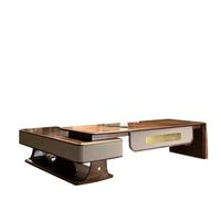 LBZ-342X Nouveau bureau de direction en bois massif de style chinois en forme de L, finition en noyer noir, moderne, minimaliste, haut de gamme