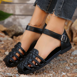 Summer Fashion One Line Buckle Flat Shoes Rubber Pu Material Women's Flat <b>Sandals</b> - Product Image 2