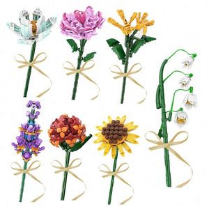 Set de 568 Bloques de Construcción de Plástico ABS para Armar un Jarrón de Flores Suculentas, Modelo de Ramo de Orquídeas Artificiales para Decoración de Escritorio - Product Image 1