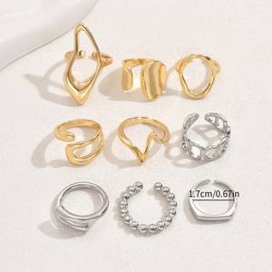 9 unids/set de anillo de apertura exagerada irregular geométrica de moda conjunto de regalo de anillo de moda para mujer - Product Image 4