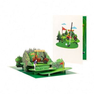 Nouvelle carte pop-up 3D créative pour voiturette de golf, cadeau fait main, sculpture en papier - Product Image 1
