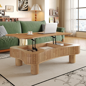 Lift Top Coffee <b>Table</b> 42 In Fluted Panel Hidden <b>Storage</b> Silent Hydraulic Lift Curved Safety <b>Corners</b> Living Room - Product Image 2