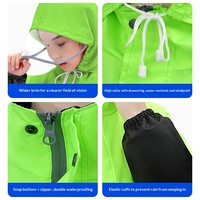 Ensemble de pluie deux pièces pour enfants en taffetas imperméable avec veste à capuche zippée et boutons-pression et pantalon réfléchissant pour l'école et les activités de plein air