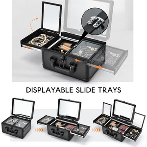Travel <b>Makeup</b> Train <b>Case</b> with LED Lighted Mirror Large Portable Cosmetic Artist Organizer Box with 2 Trays Adjustable Dividers - Product Image 4