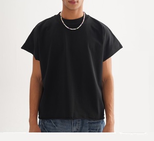 Camiseta Corta de Manga Corta para Hombre, Versátil, de Color Sólido, con Borde Crudo, de Algodón 100% de Primera Calidad, Estilo Urbano, Talla Grande - Product Image 1