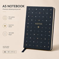 Organisateur/Agenda Premium A5 en Cuir PU Rigide avec Grille Pointillée, Dorure à Chaud, Coins Arrondis et Ruban pour le Travail, l'École et le Journal Quotidien