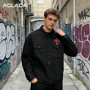 Giacca in denim da uomo personalizzata con stampa a getto d'inchiostro, ricamata nera, stile trucker, casual streetwear, <span class=keywords><strong>cappotto</strong></span> in jeans - Ingrosso dalla fabbrica in Cina 2026 - Product Image 1