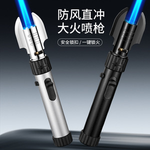 <b>Windproof</b> Direct Fire Torch <b>Lighter</b> For Outdoor Barbecue And Kitchen Use Silver Black Color - Product Image 1